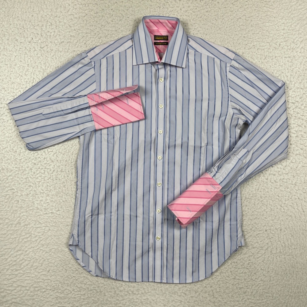 Ted Baker Dress Shirt Mens 15.5 Blue Endurance Contrast French Cuff Business